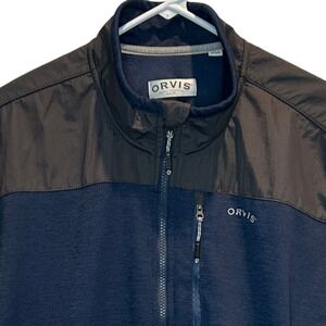 Orvis Classic Collection Men's XL Full Zip Jacket Blue Fleece‎ Black Nylon